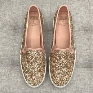 Kate Spade Keds Rose Gold Glitter Slide On Platform Sneakers Size 9